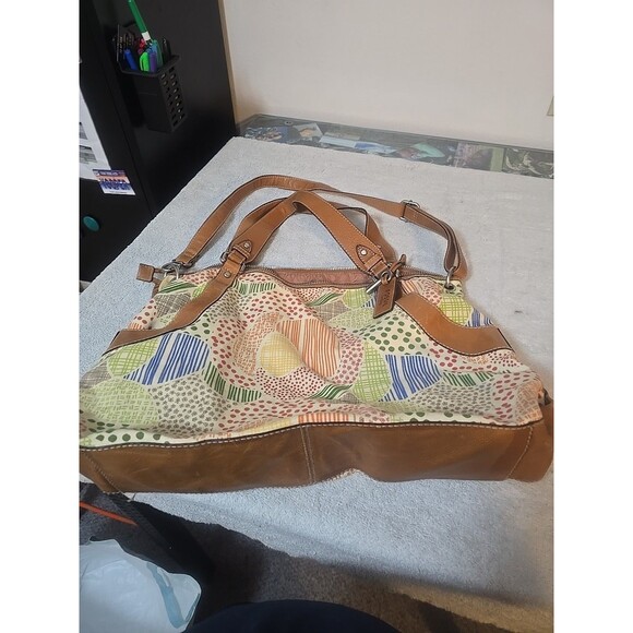 Vintage Fossil Canvas And Leather Floral Large Purse - Picture 1 of 9